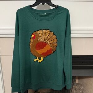 Green Sweatshirt with Turkey Design